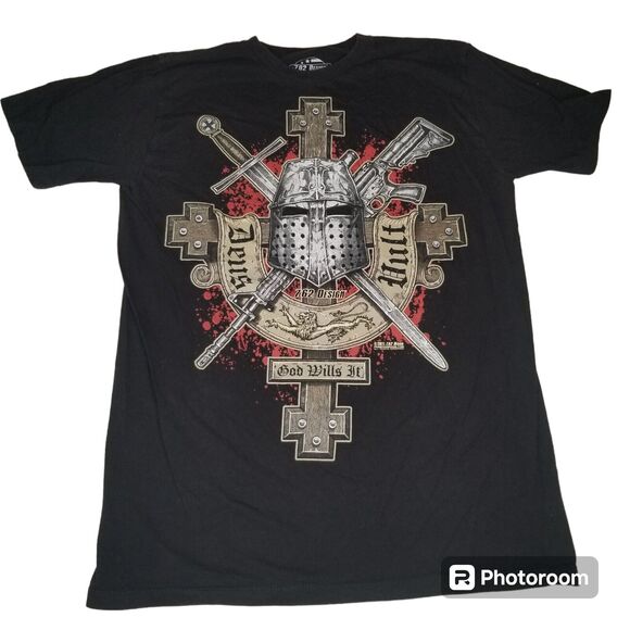 7.62 Design “Deus Vult” Black T-Shirt Medium Military Warrior Crusades Goth - Picture 1 of 7
